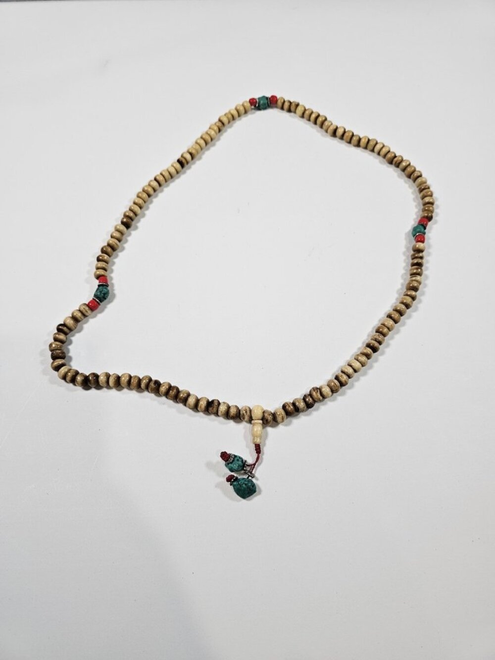 Tibetan Yak Bone Mala Prayer Bead Necklace Turquoise Coral Guru Bead